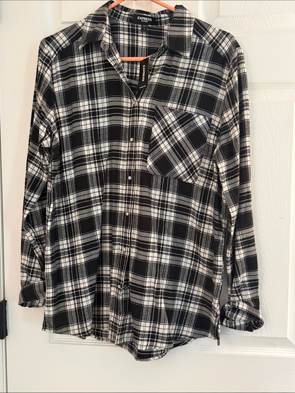 Express Black and White Plaid Button-Up Shirt